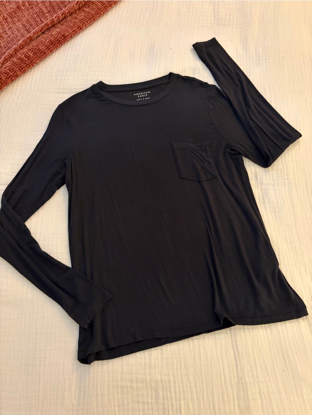 American Eagle Outfitters Soft and Sexy Black Long Sleeve Pocket Tee